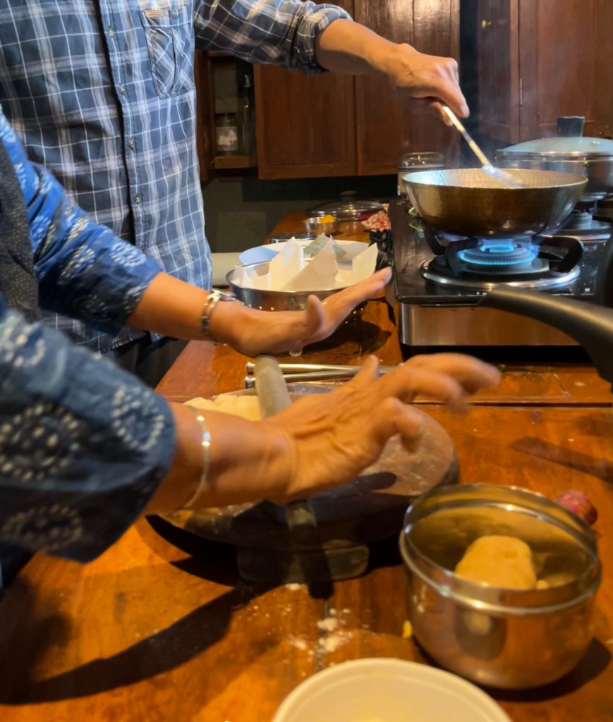 Making chapati in India