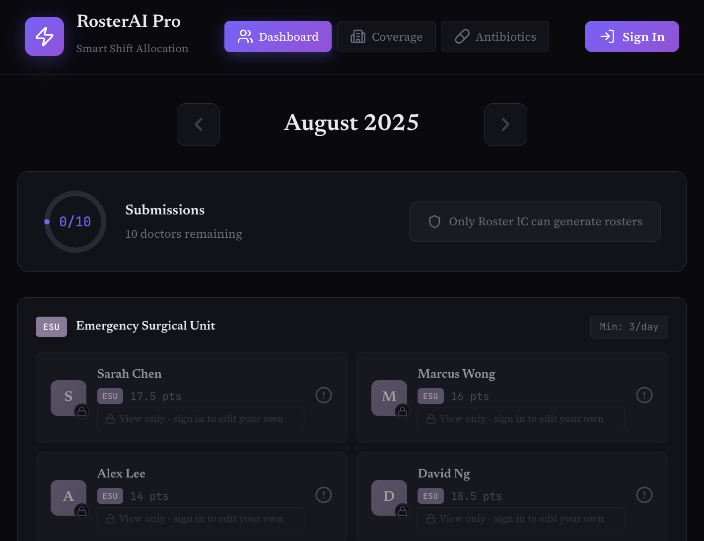 RosterAI smart shift allocation dashboard